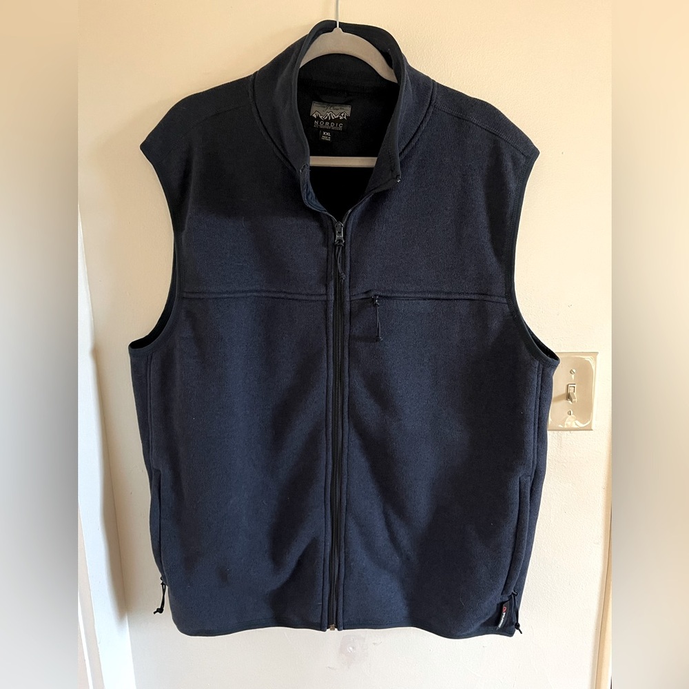 J. Crew Nordic Polartec Fleece Vest Mens XXL Blue Full Zip Pockets Mock Neck